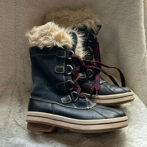 Leather Winter Boots duck boots with faux fur